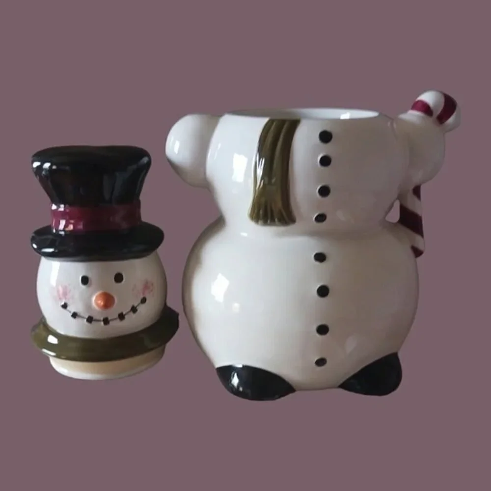 Tabletop unlimited snowman cookie jar white black color 14.5tall×8W